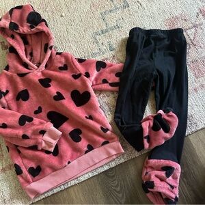 Pink Heart Hoodie and Black Leggings Set